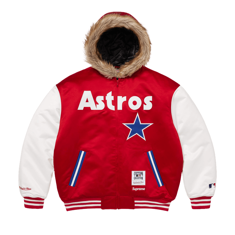 Supreme x Mitchell & Ness Teams Hooded Satin Varsity Jacket "Red"
