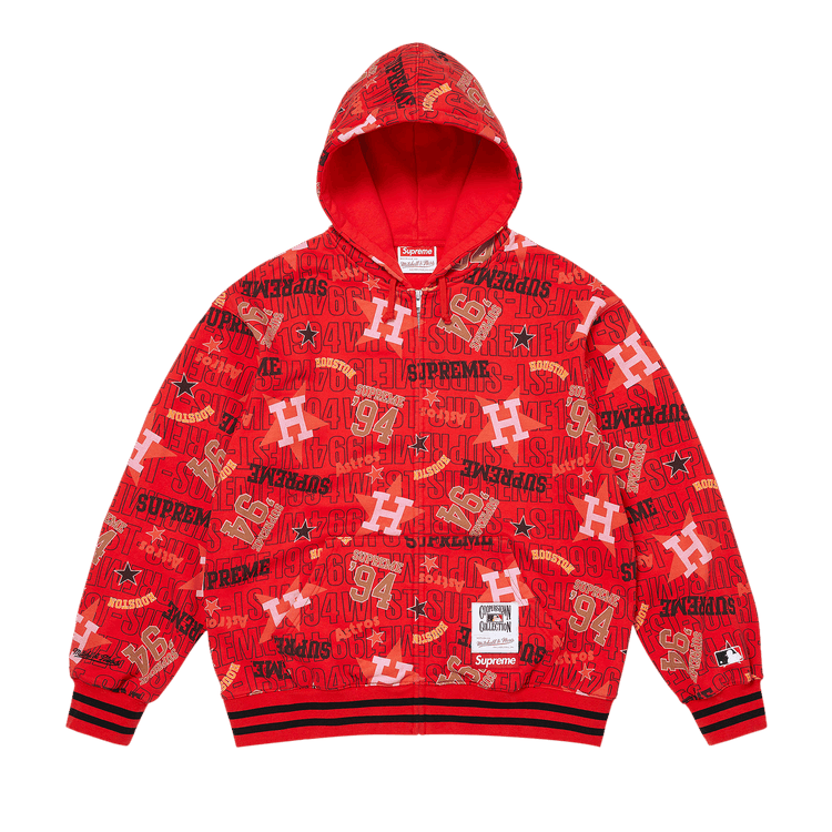 Supreme x Mitchell & Ness Teams Zip Up Hooded Sweatshirt "Red"