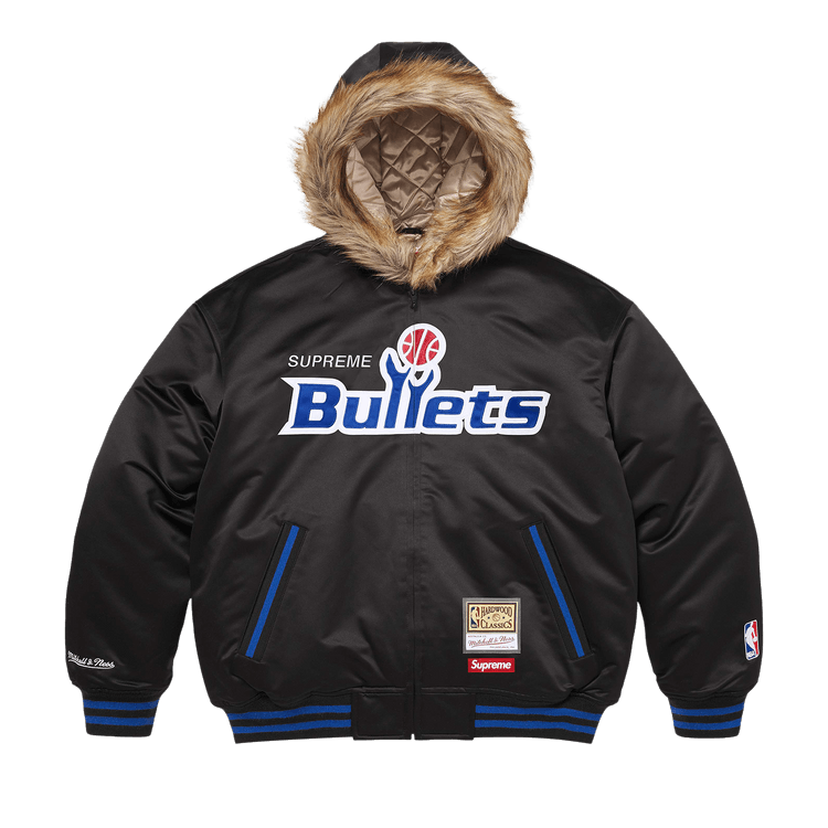 Supreme x Mitchell & Ness Teams Hooded Satin Varsity Jacket "Black"