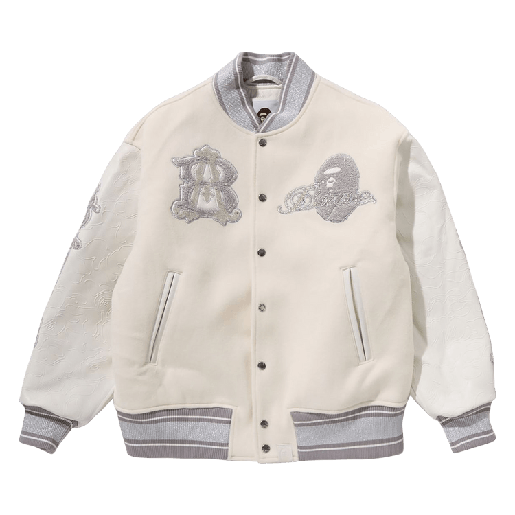 BAPE Camo Logo Wool Varsity Jacket "White"