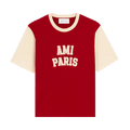 Ami T-Shirt With Paris Felt Embroidery "Rouge Rubis/Ivoire"