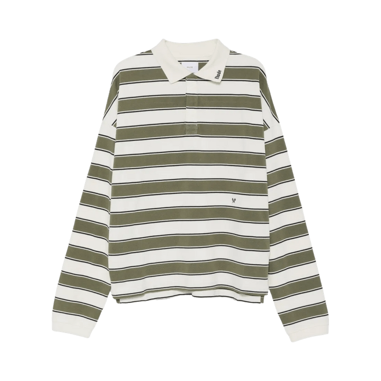 Rhude Fontaine Striped Long-Sleeve Polo Shirt "Cream/Olive Green"