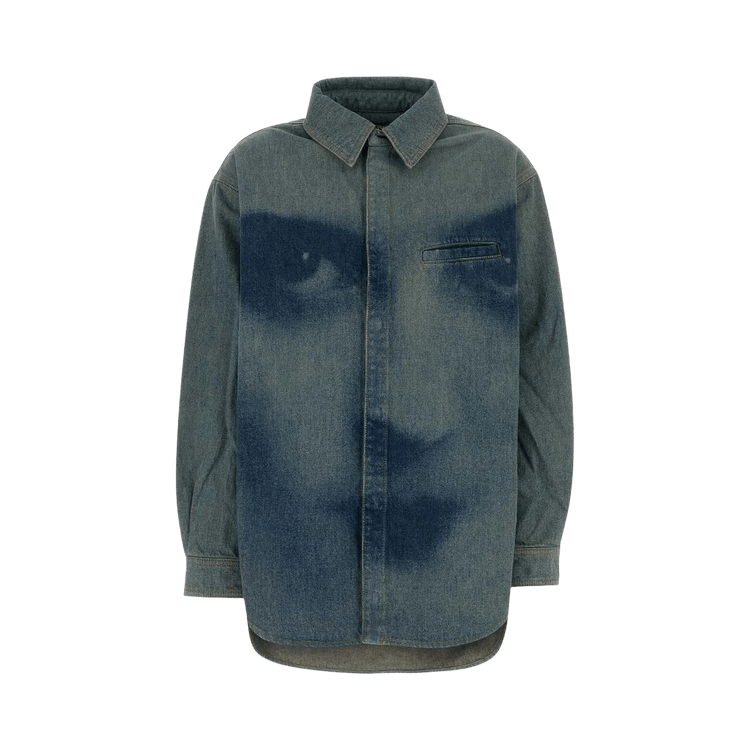 Jean Paul Gaultier Face Print Oversized Denim Shirt "Indigo/Beige"