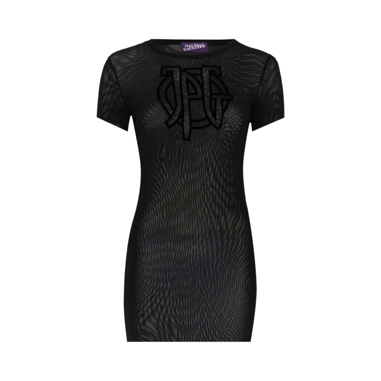 Jean Paul Gaultier Mesh Tee Dress With "JPG Logo" Flock "Black"