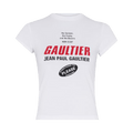 Jean Paul Gaultier Stretch Cotton Jersey Tee Printed "Gaultier" Logo "White/Black/Red"