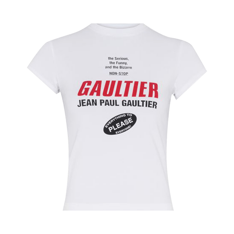 Jean Paul Gaultier Stretch Cotton Jersey Tee Printed "Gaultier" Logo "White/Black/Red"