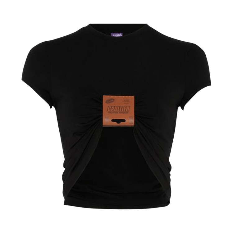 Jean Paul Gaultier Stretch Viscose Jersey Tee With Leather Tag Detail "Black"