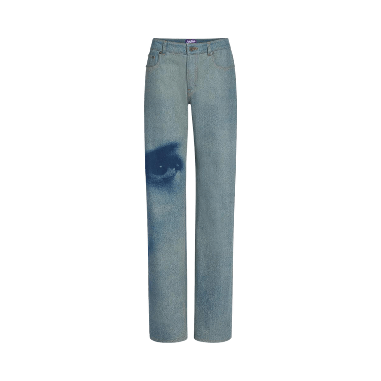 Jean Paul Gaultier Straigth Leg Denim Pant With Face Print "Indigo/Beige"