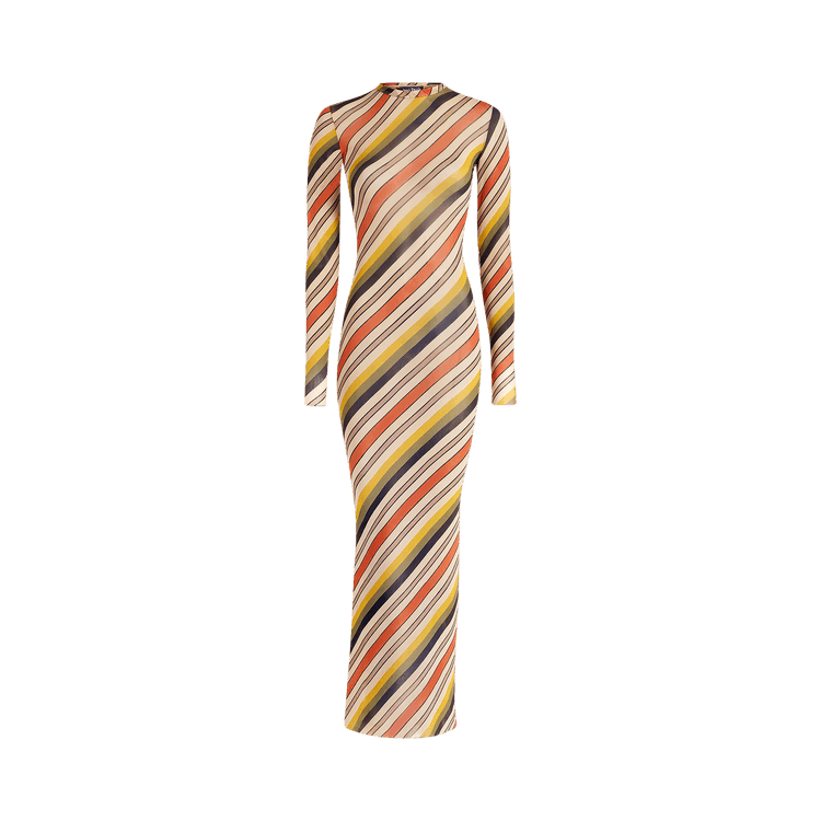 Jean Paul Gaultier Mesh Long Dress Printed "Retro Stripe" "Multicolor"