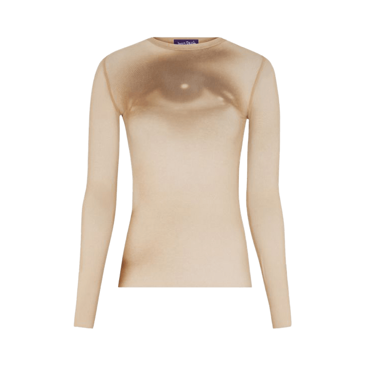 Jean Paul Gaultier Mesh Long Sleeves Top Printed "Face" "Beige"