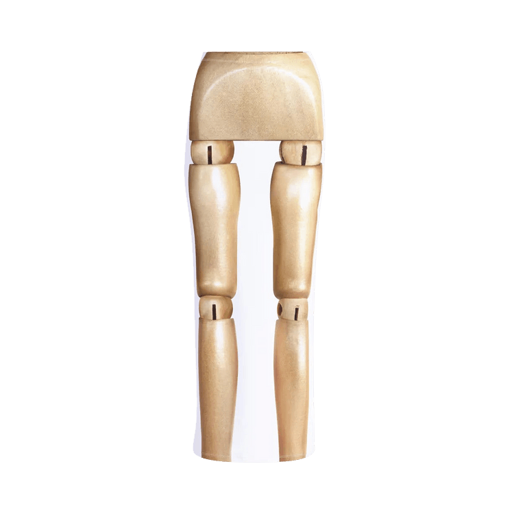 Jean Paul Gaultier Jersey Lycra Long Skirt Printed "Wooden Body" "Beige/White"