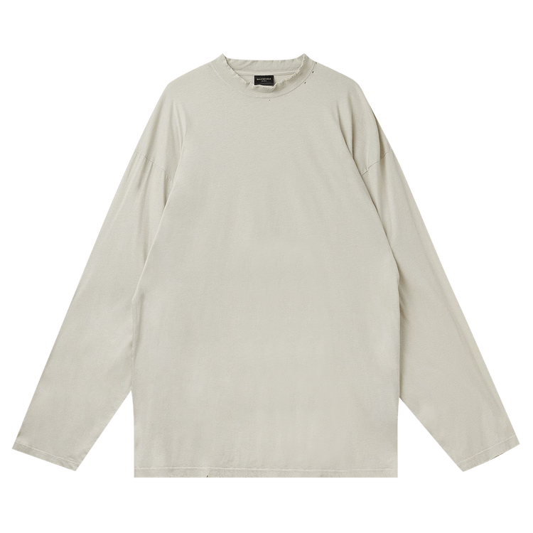 Balenciaga Long-Sleeve Oversized Distressed T-Shirt "Shell/Black"