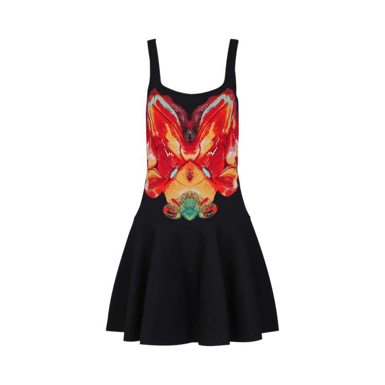Alexander McQueen Orchid Jacquard Volume Mini Dress "Black/Red/Yellow"
