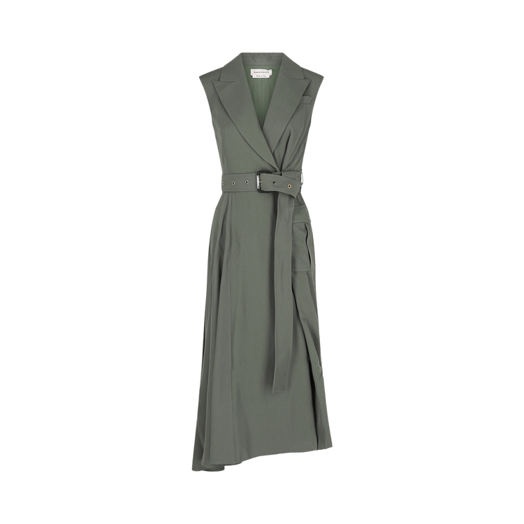 Alexander McQueen Asymmetrical Trench Midi Dress "Military Green"