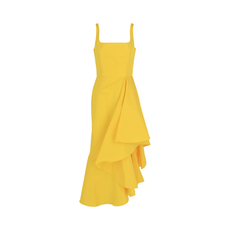Alexander McQueen Asymmetric Draped Midi Dress "Bright Yellow"