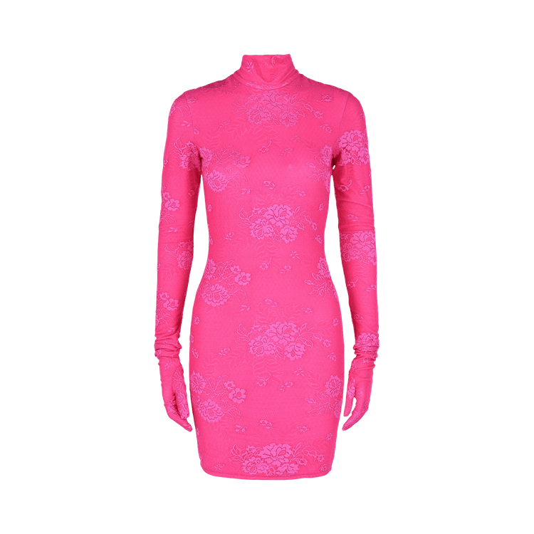 Balenciaga Floral Lace Mini Dress With Gloves "Lipstick Pink"