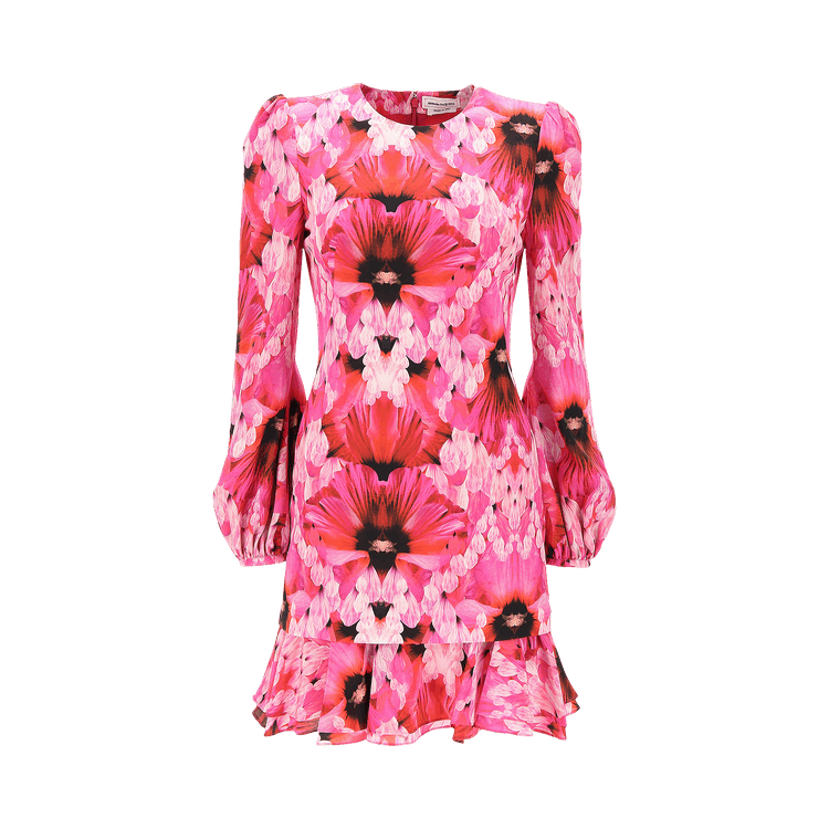 Alexander McQueen Floral Print Silk Mini Dress "Pink"