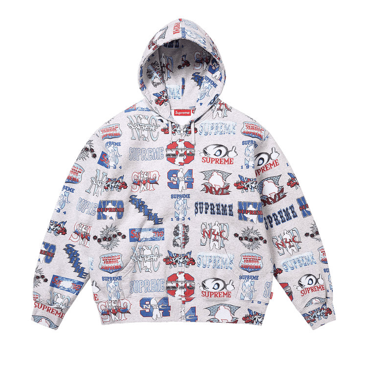 Supreme Flash Zip Up Hooded Sweatshirt "Ash Grey"