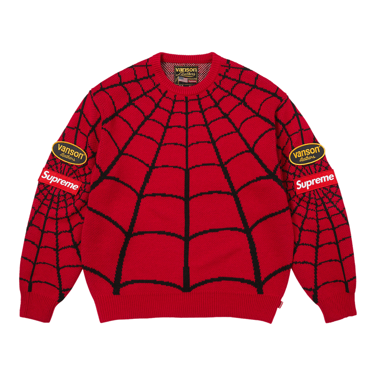 Supreme x Vanson Leathers Spider-Man Sweater "Red"