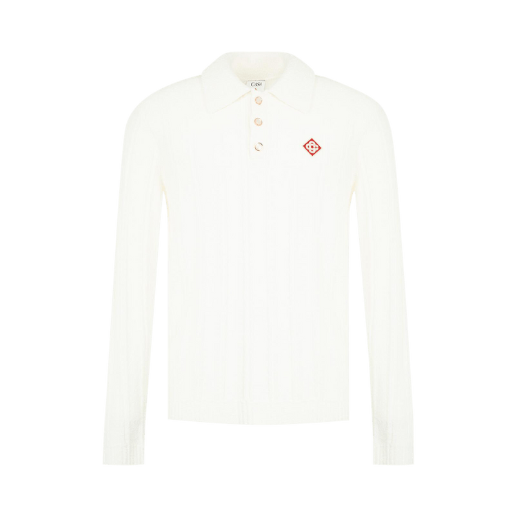 Casablanca Cotton Nylon Boucle Long Sleeve Polo "White"