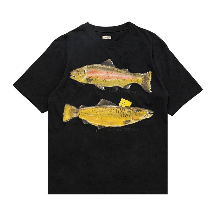 Kapital Jersey Crew T (Two Trouts Peckish Rainbowy) "Black"