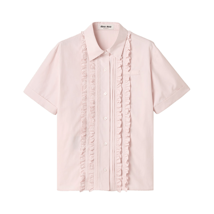 Miu Miu Ruffle Poplin Shirt "Alabaster Pink"