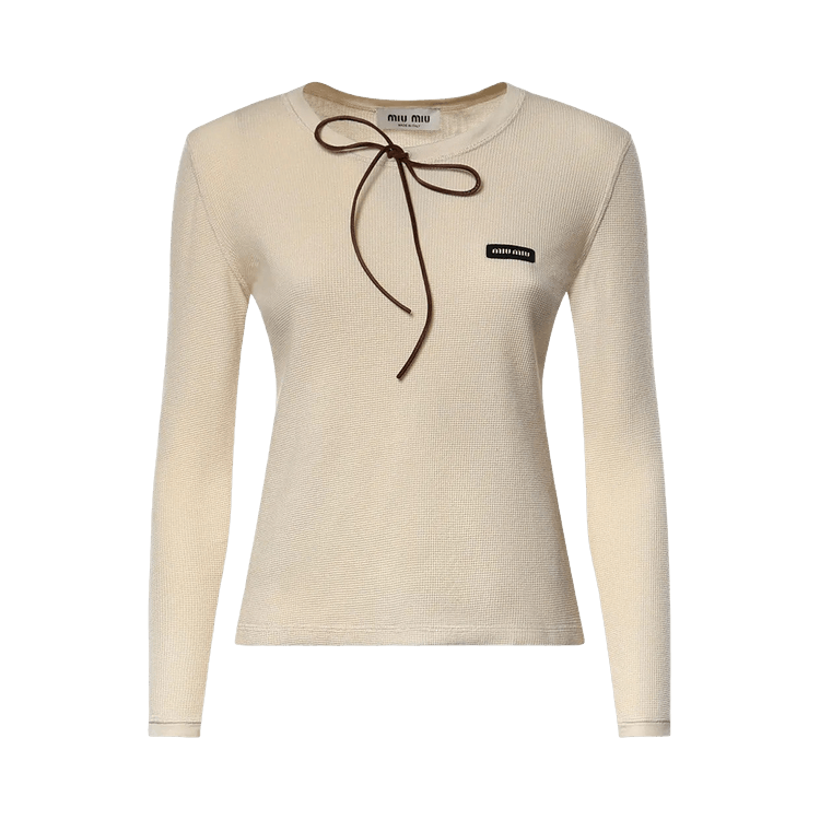 Miu Miu Cotton Bow T-Shirt "Ecru"