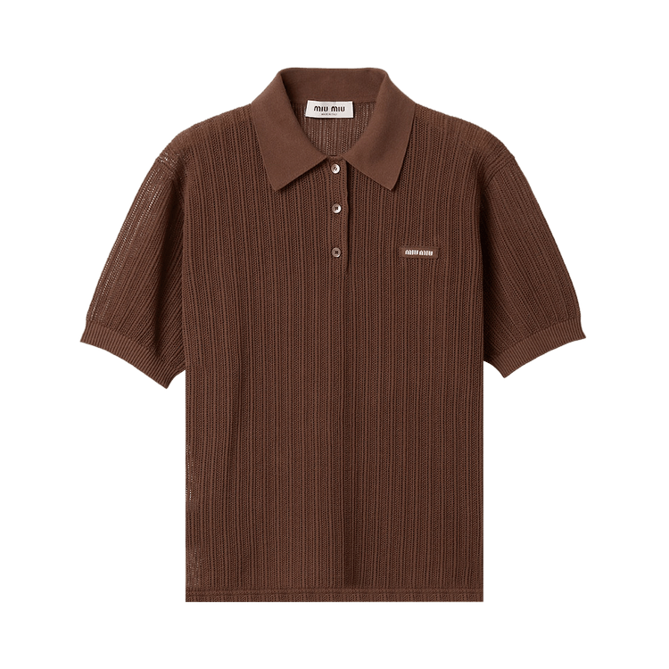 Miu Miu Cotton Knit Polo Shirt "Cocoa Brown"