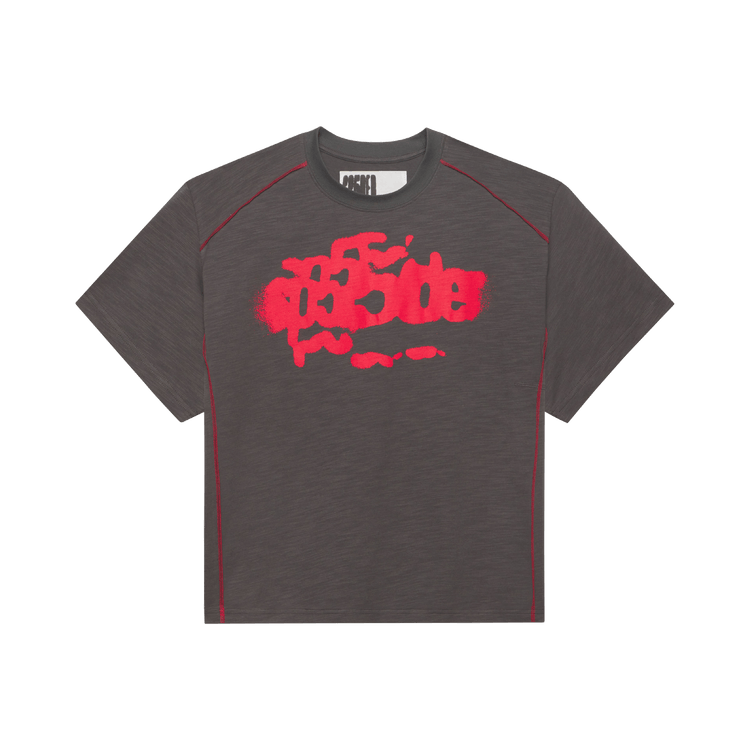 Sp5der Slate Contrast Stitch Slub Tee "Black"