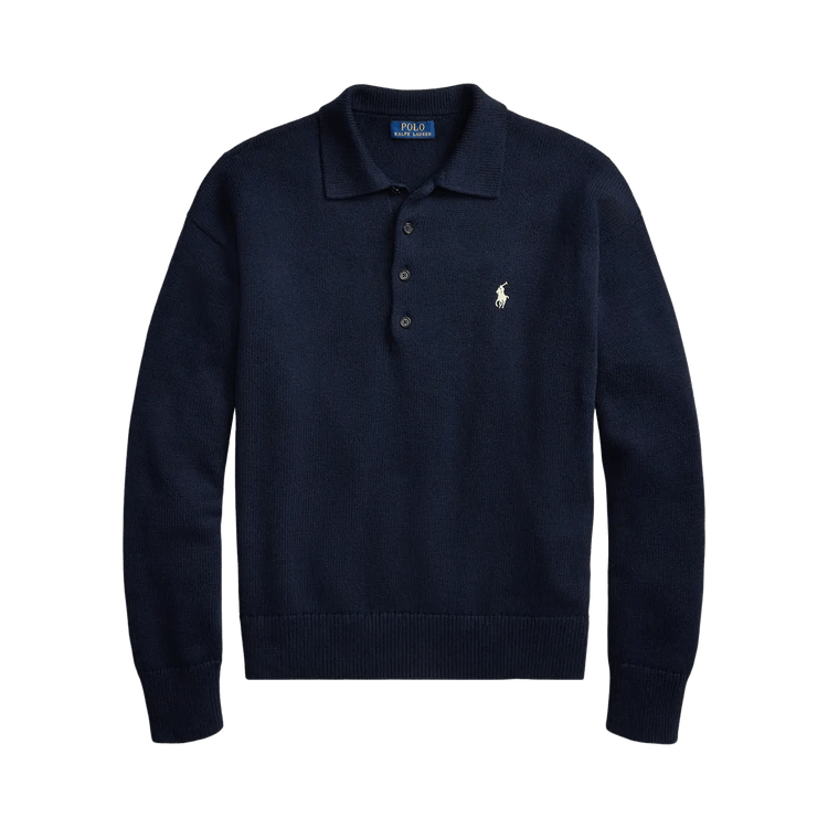 Polo Ralph Lauren Novelty Flag 4-Button Placket Pullover Sweater "Navy Combo"