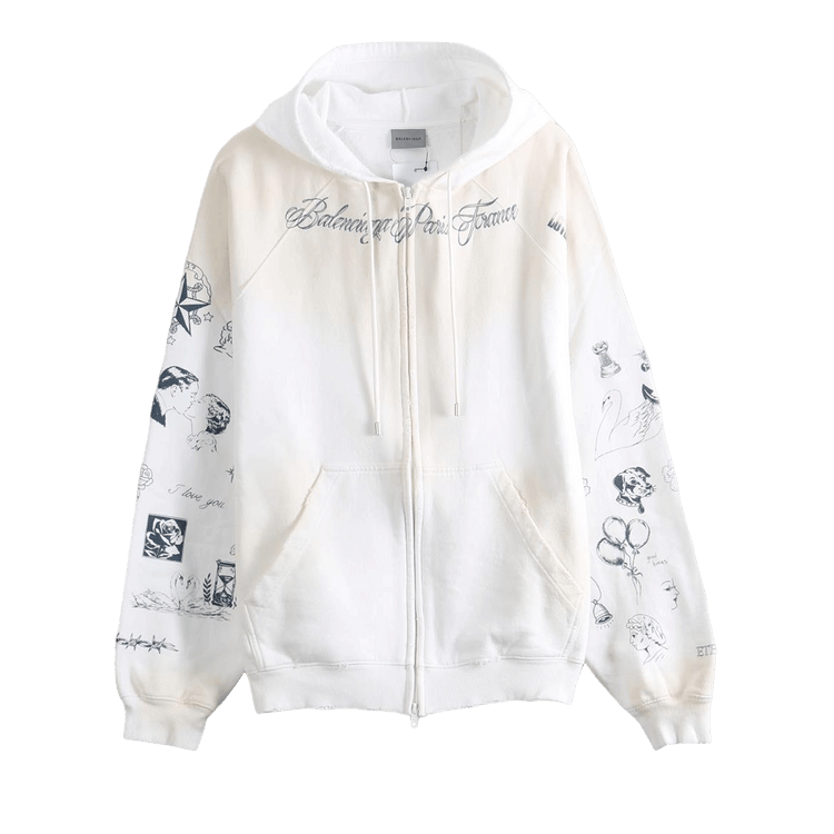 Balenciaga Raglan Sleeve Zip-Up Hoodie "White"