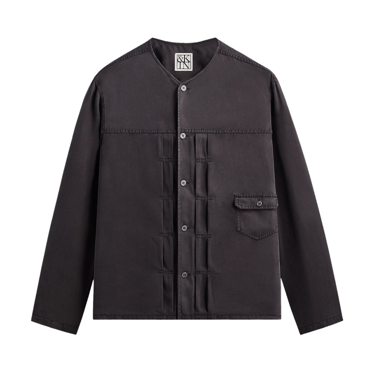 Kith &Kin Garment Dyed Silk Collarless Yardley Shirt "Phantom Grey"
