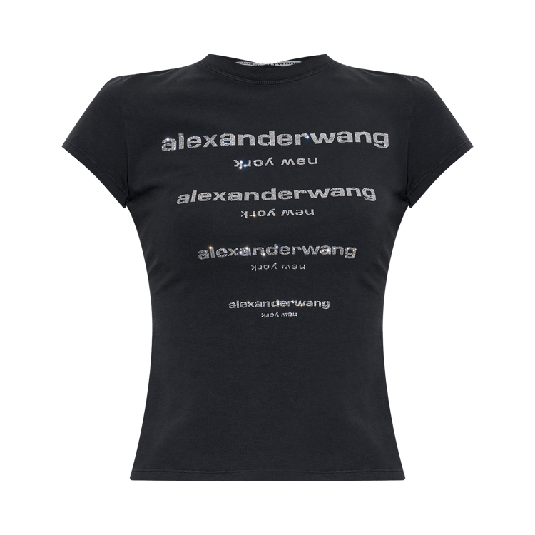 Alexander Wang Hotfix Gradient Logo Fitted Tee "Washed Black"