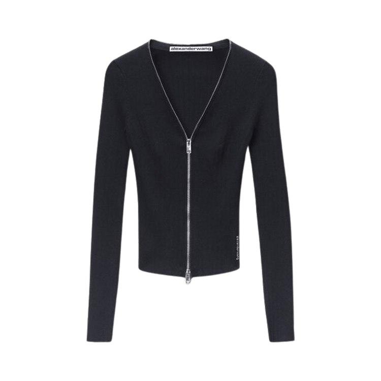 Alexander Wang V-Neck Pointelle Cardigan Zip "Black"
