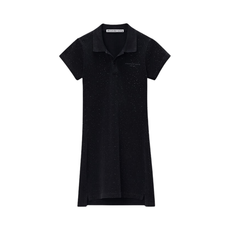 Alexander Wang Allover Hotfix Shrunken Mini Polo Dress "Washed Black"