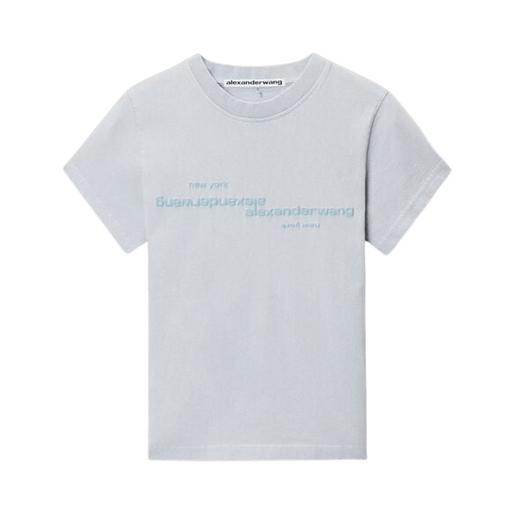 Alexander Wang Mirrored Logo Print Shrunken Tee "Washed Sky"