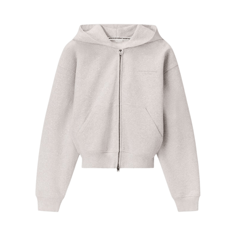 Alexander Wang Allover Hotfix Zip-Up Hoodie "Light Heather Grey"
