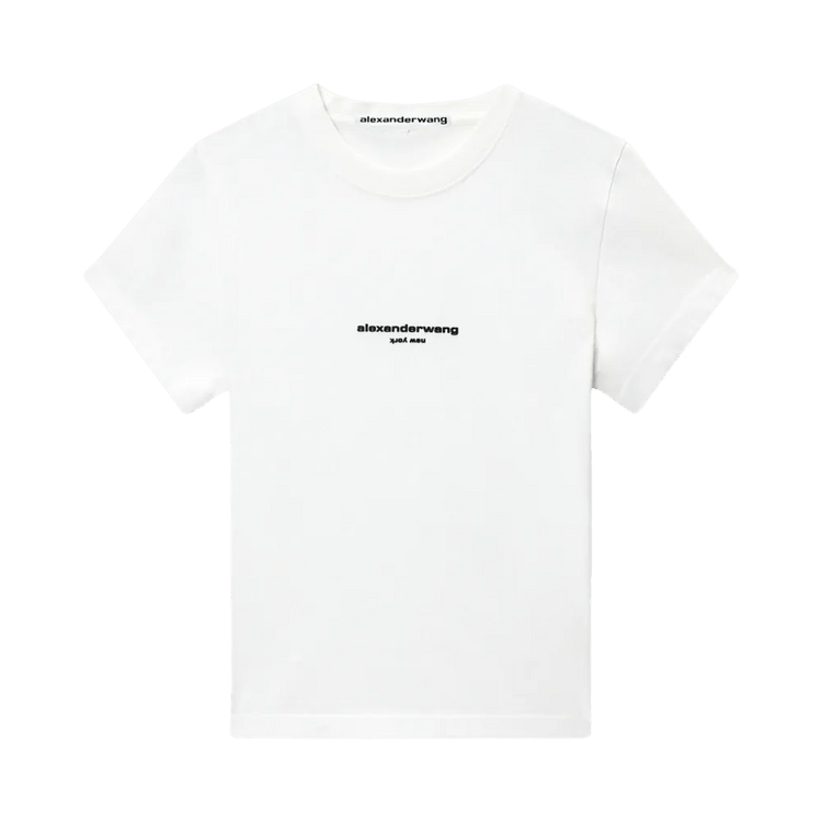 Alexander Wang Shrunken Short-Sleeve Logo Print Tee "White"
