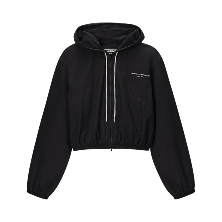 Alexander Wang Rhinestone Drawcord Shrunken Hoodie Jacket "Black"