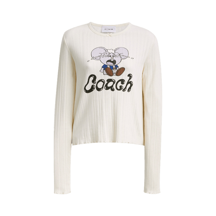 Brain Dead x Coach Long Sleeve Graphic Pointelle Top "Cream"
