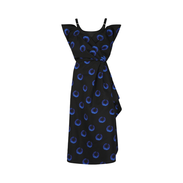 Alexander McQueen Eye-Print Draped Illusion Midi Dress "Black"