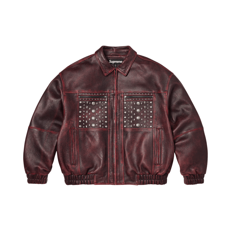 Supreme Multi Studded Leather Jacket "Burgundy"