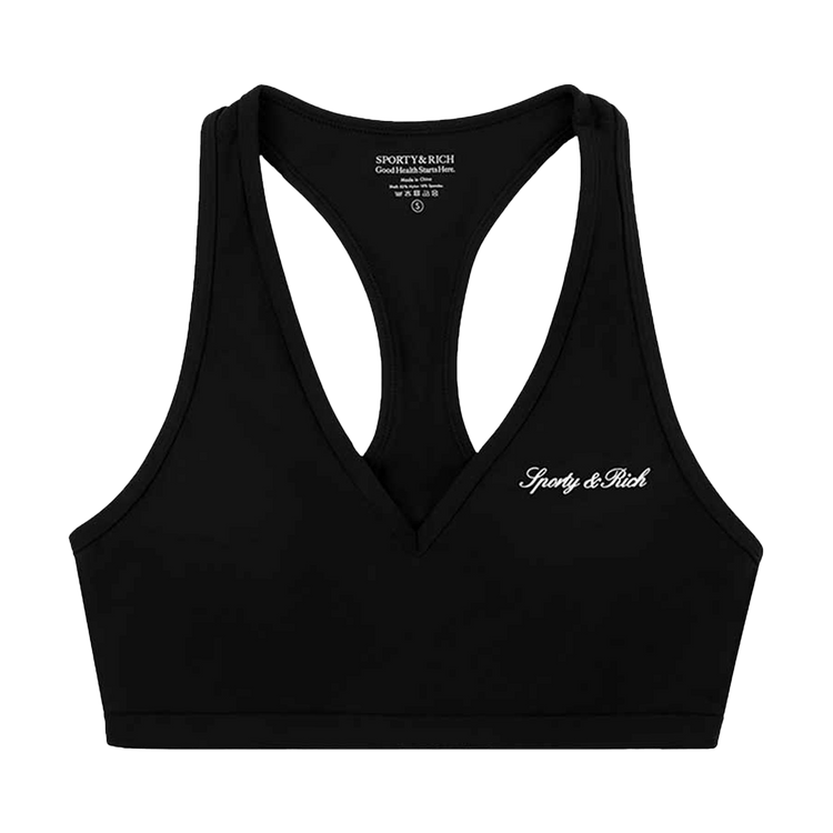 Sporty & Rich Signature Logo V-Neck Sports Bra "Black/White"