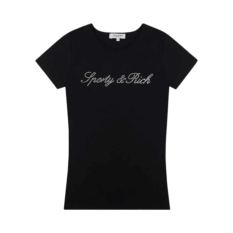 Sporty & Rich Signature Logo Krystal Tee "Black/Crystal"
