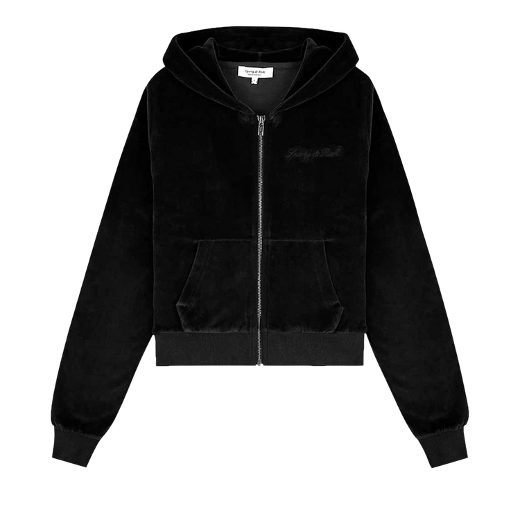 Sporty & Rich Signature Logo Krystal Zip Hoodie "Black/Crystal"