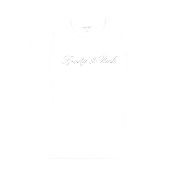 Sporty & Rich Signature Logo Krystal Tee "White/Crystal"