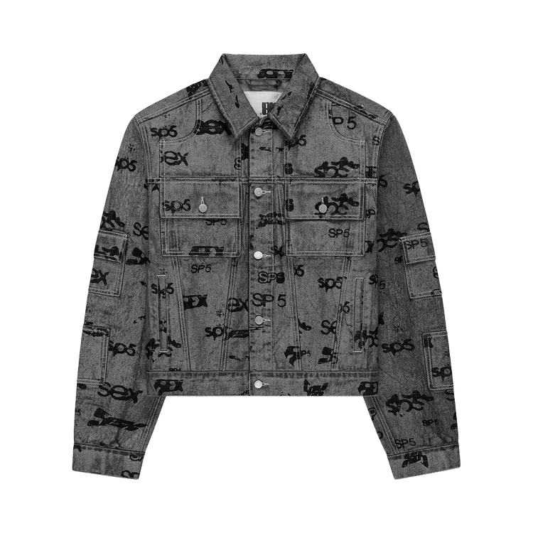 Sp5der Sex AOP Foil Trucker Jacket "Silver"