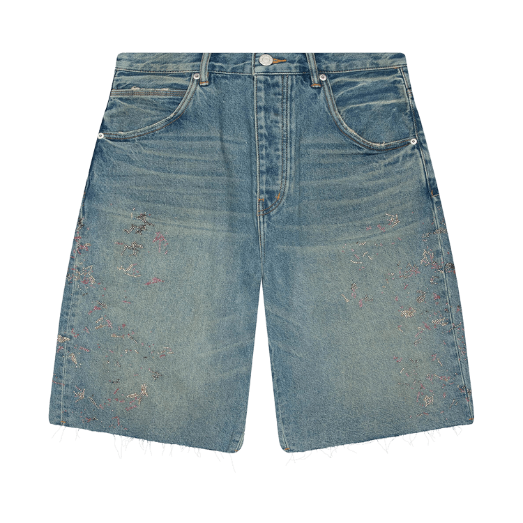 PURPLE BRAND Beaded Splatter Denim Shorts "Mid Indigo"