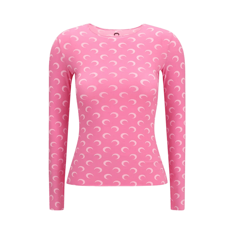 Marine Serre Moon Printed Jersey Long-Sleeve Crewneck Top "Pink"
