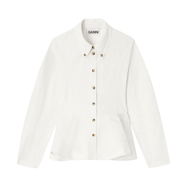 GANNI Stretch Cotton Peplum Shirt "Egret"